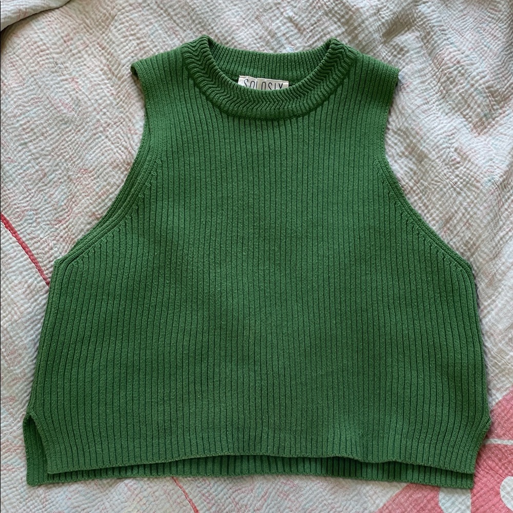 solo Six Green Ribbed Knit Sweater
